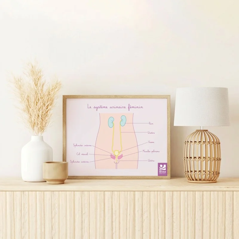 schéma appareil urinaire de la femme posé sur un bureau