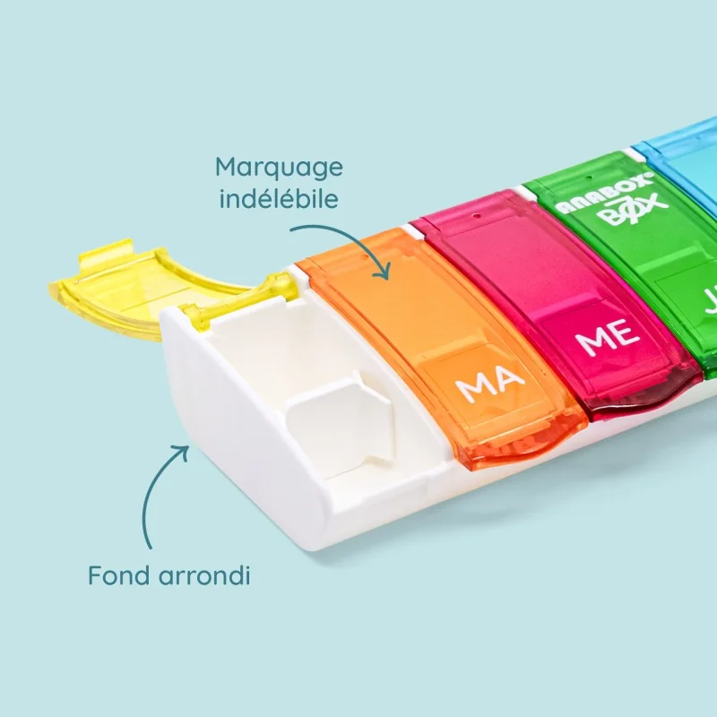 Pilulier semainier Anabox Box7 avec séparateur Multicolore