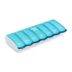 Pilulier Box7 turquoise avec étui de protection