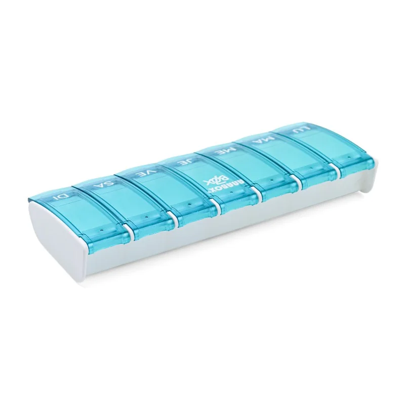 Pilulier Box7 turquoise avec étui de protection