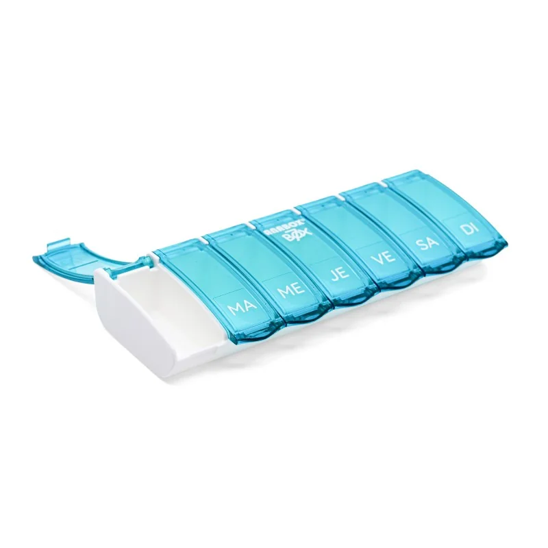Pilulier Box7 turquoise avec étui de protection
