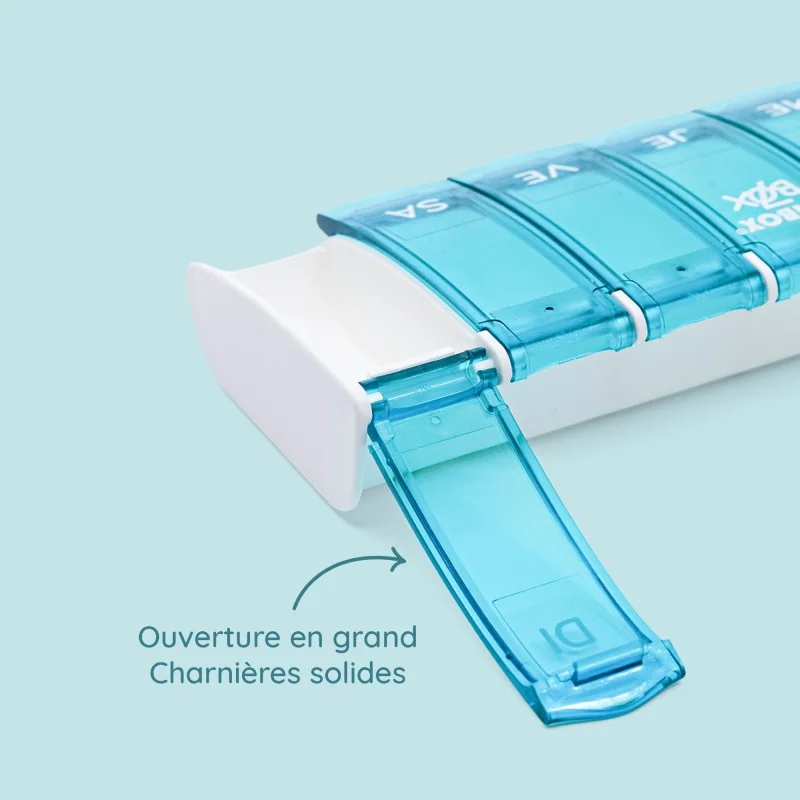 Pilulier Box7 turquoise avec étui de protection