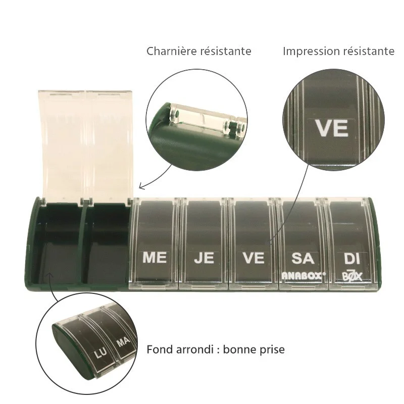 Pilulier 7 cases Box7 Vert foncé