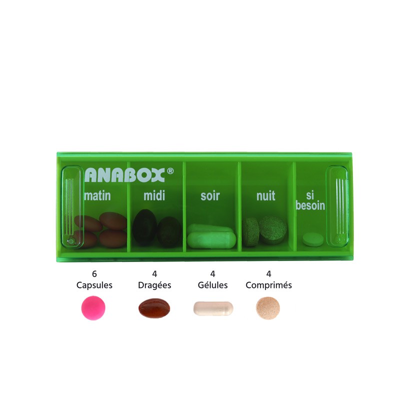 Pilulier Anabox journalier vert anis de côté