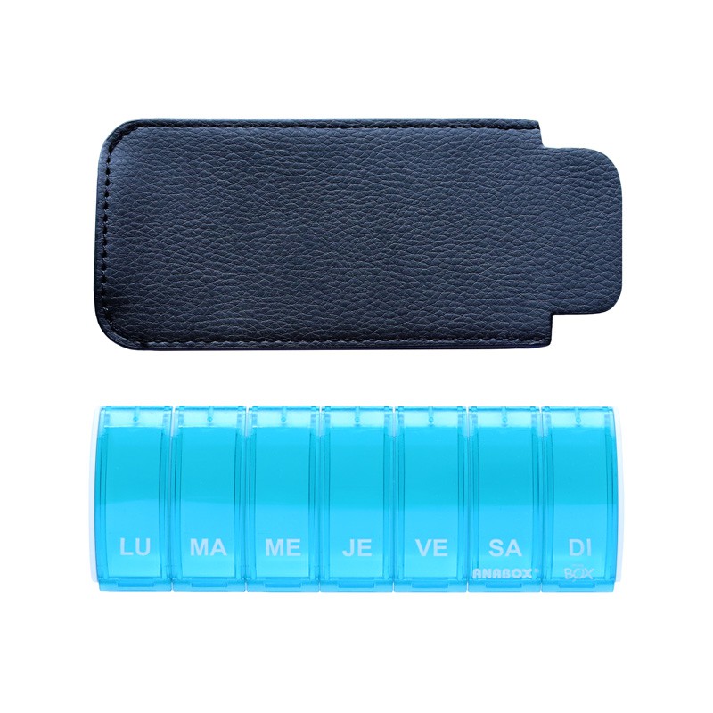 Pilulier box7 bleu avec étui noir