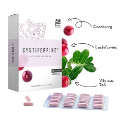 Boite de Cystiferrine 200mg de lactoferrine, cranberry et vitamine D3 pour le confort urinaire