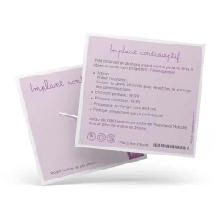 implant contraceptif de démonstration avec fiche explicative verso
