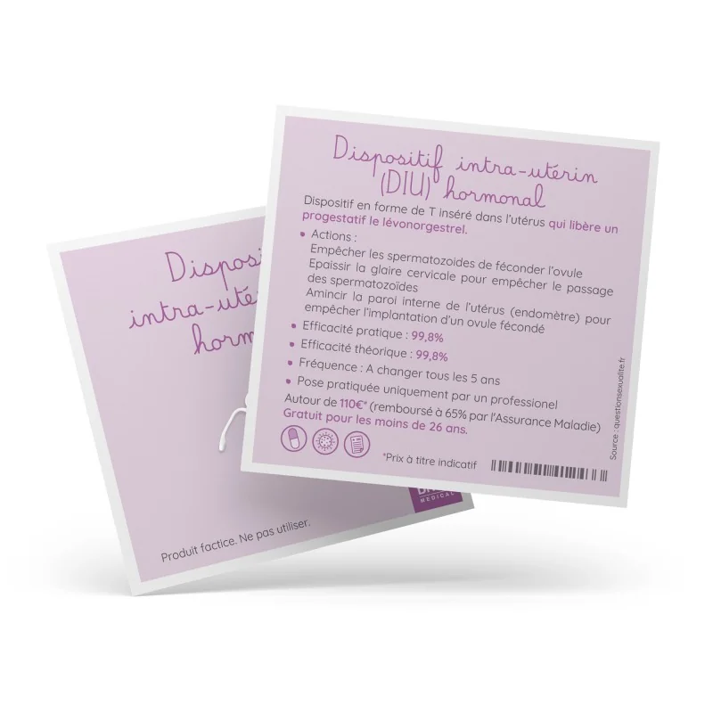diu hormonal de démonstration avec fiche explicative verso